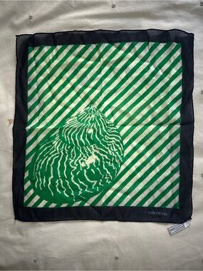 Valentino Green, White & Black Printed Silk handkerchief